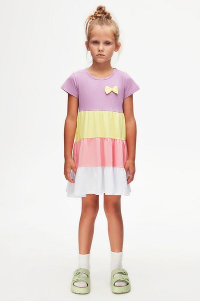 LOVETTI Lilac and White Bow - Layered Colored Girl's Short Sleeve Dress