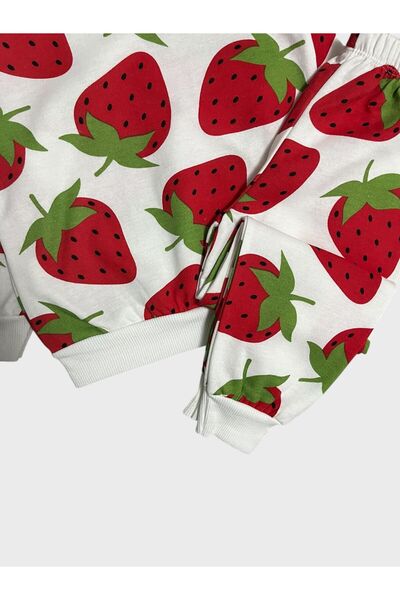 Fil Kids Girl's Cotton Raster White Strawberry Print Long Sleeve Winter Pajamas Set