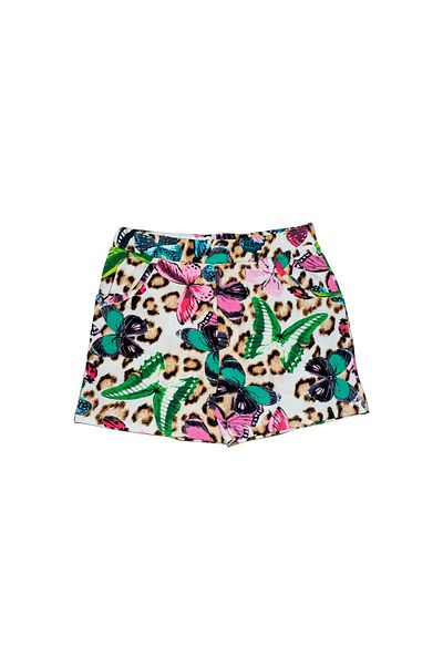 LOVETTI Girl's Leopard Background Butterfly Patterned Pocket Shorts
