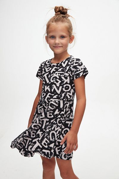 LOVETTI Girl's Alphabet Pattern Short Sleeve Flared Skirt Dress
