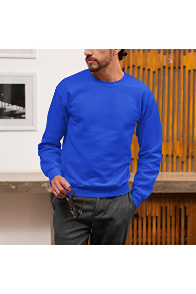 Unisex Mavi Bisiklet Yaka Sweatshirt