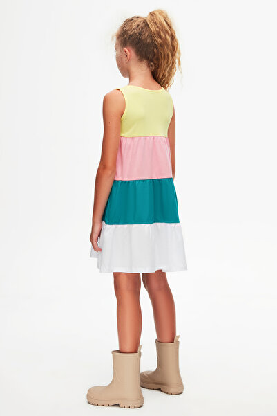 LOVETTI light Yellow And White lAyered StrAp Dress for Girls