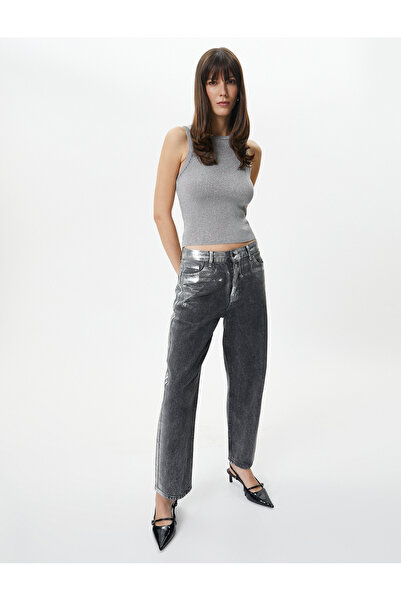 Koton Στράπλες με γιακά Halter Ασημί Μικτή Βισκόζη