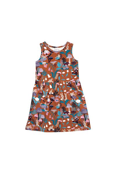 LOVETTI Patterned Brown Sleeveless Dress for Girls - Forest Animals