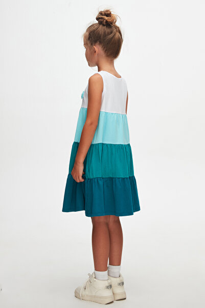 LOVETTI Girl's Strap Dress - White DarK Petrol Color