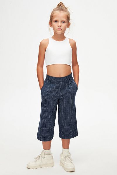 LOVETTI indigo Striped Wide Leg Trousers Capri for Girls