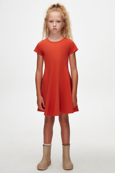 LOVETTI Kiremit Renkli Basic Kız Çocuk Kısa Kollu Elbise