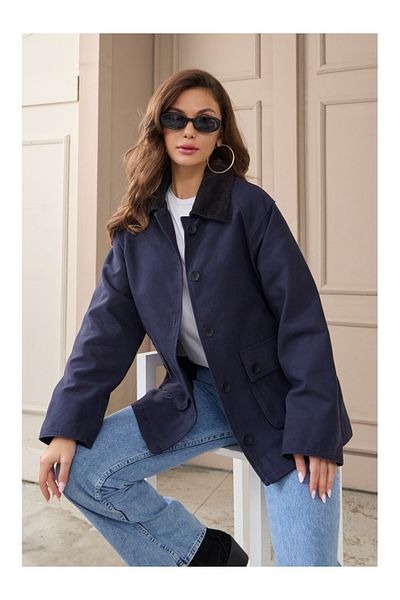Elif Özbey Butik Jachetă de pânză cu guler de catifea bleumarin