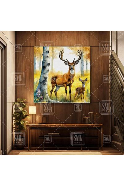 SML TABLO Mama cerb și cățeluș Gazelle Wildlife Ren Square Canvas Painting