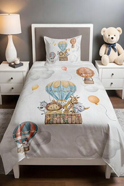 EVPANYA Orange Blue Safari Balloon Patterned Pique Set