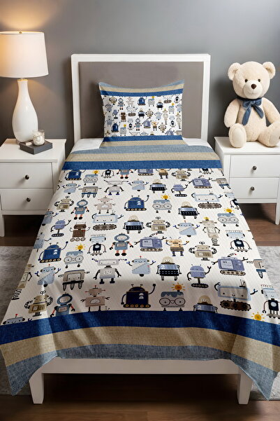 EVPANYA Blue Robot Family Patterned Pique Set