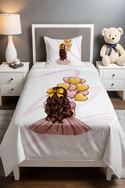 EVPANYA Sarı Kurdeleli Kız Desenli Pike Seti