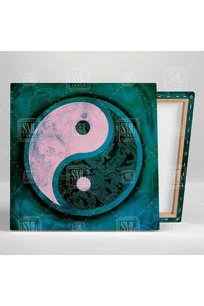 SML TABLO Ying Yang Καλοσύνη κακού και τιρκουάζ και πετρέλαιο πράσινο αφηρημένο ντεκόρ Yingyang τετράγωνος πίνακας σε καμβά