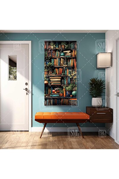 SML TABLO Kütüphanedeki Kitaplar ve Çiçekler Edebiyat Aşkı Kitap Rafı Boyuna ...