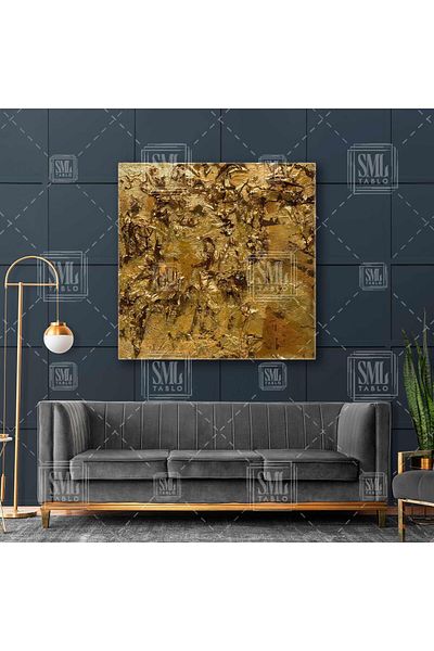 SML TABLO Golden Mine Abstract Golden Yellow Textured Τετράγωνος πίνακας σε καμβά