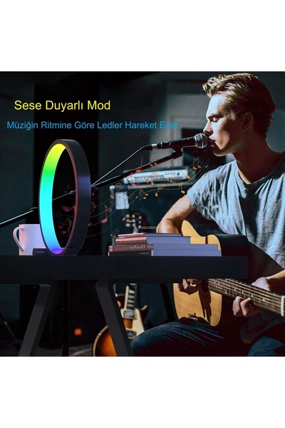 HyMark 10 İnç Akıllı RGB Müzik Ritim Gece Lambası 25cm Alüminyum Halka Led Işığı Masa Lamba