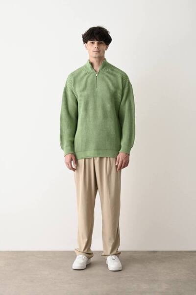 MARRAKECH Steel Knitted Oversize Half Zipper Sweater Kzk1902