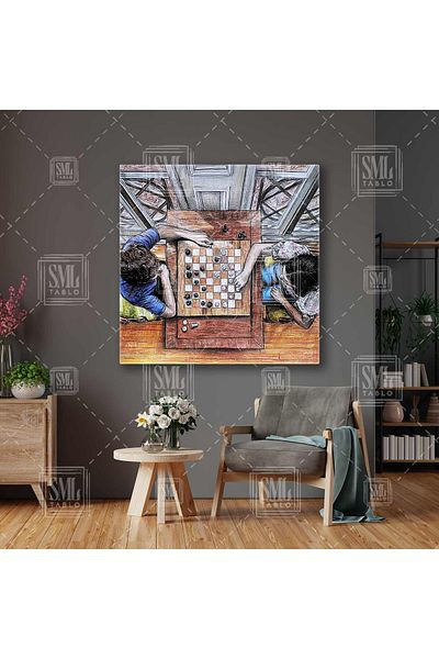 SML TABLO Πίνακας σκακιού Thinking Woman and Man Duel Square Canvas