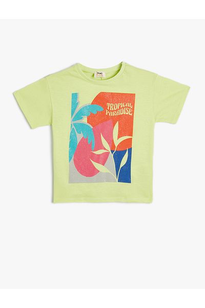 Koton T-Shirt Summer Themed Short Sleeve Crew Neck Cotton