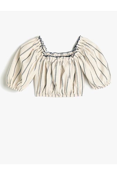 Koton Kurze Bluse aus Baumwolle – Ballonärmel und Rüschendetail