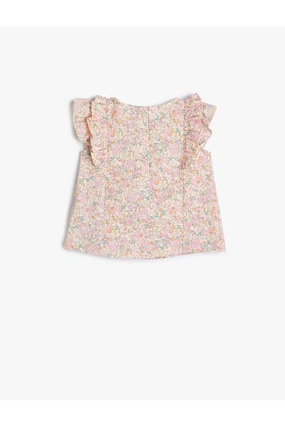 Koton Blouse Floral Ruffles Round Neck Button Closure at Back