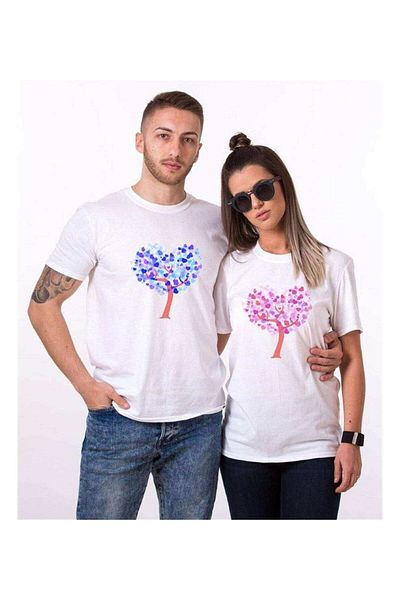 Tshirthane Love Tree Patterned Double Combination T-Shirt