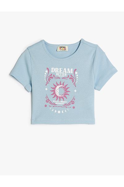 Koton Tricou cu mânecă scurtă cu decolteu - Slogan imprimat și cu nervuri