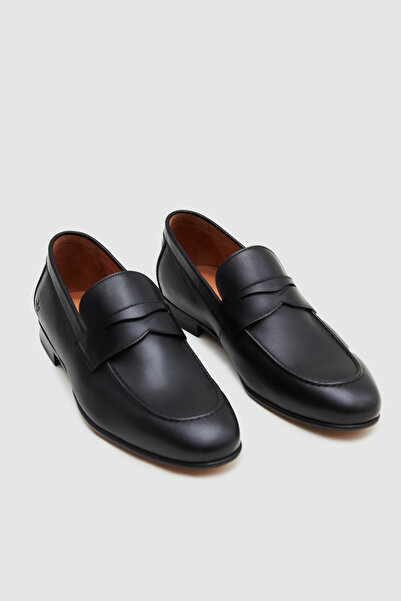Damat Siyah Hakiki Deri Klasik Loafer Ayakkabı