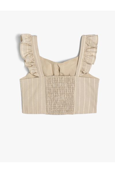 Koton Crop blúz fodros ujjatlan pamut