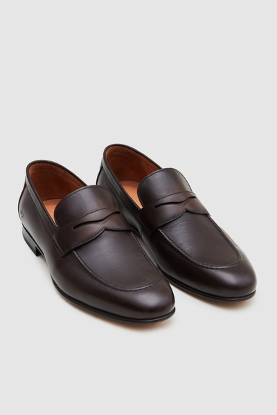 Damat Kahverengi Hakiki Deri Klasik Loafer Ayakkabı