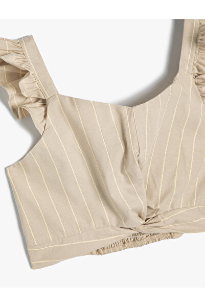 Koton Crop Bluz Fırfırlı Kolsuz Pamuklu