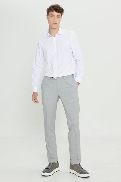 ALTINYILDIZ CLASSICS Men's Grey-Anthracite Comfort Fit Relaxed Cut Side Pocket Patterned Elastic Waist Trousers