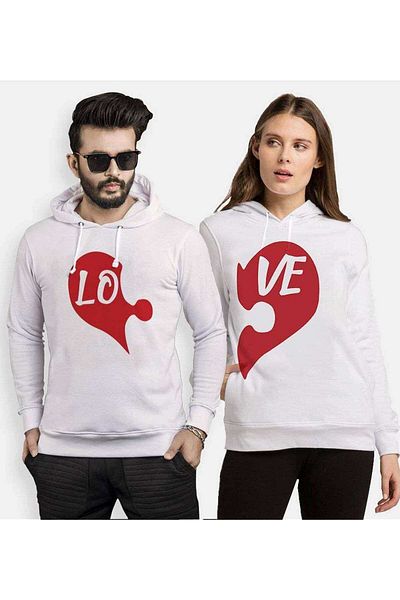 Tshirthane Hooded Puzzle Heart - Lo and Lover Couple Combination