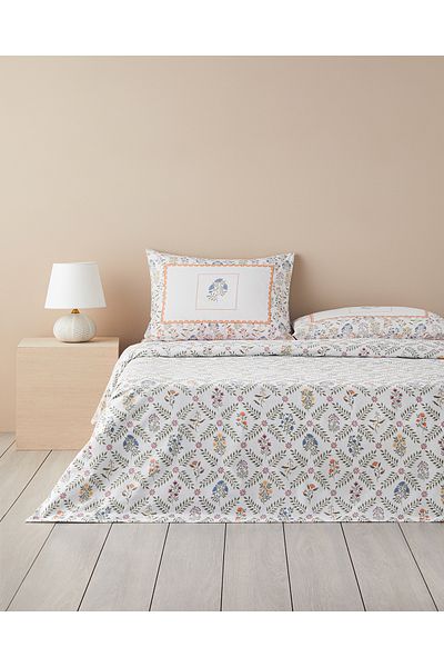 English Home Σετ Παπλωματοθήκη Fleur Βαμβακερή Διπλή 200x220 cm Πορτοκαλί-Μπλε
