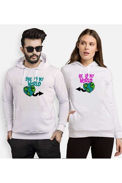 Tshirthane My World Lover Combinations Hooded Couple Combination