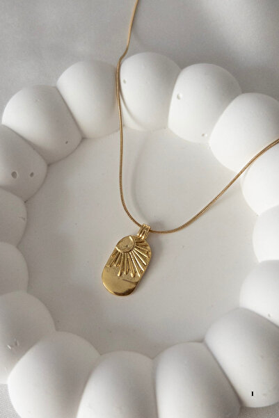 Karflake Çelik Zincir ile Altın Kaplama Minimal Antik Güneş Figürlü Zarif Çel...