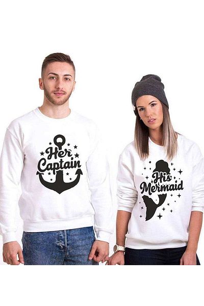Tshirthane Mermaid Captain Lover Combinations Sweatshirt Couple Combination