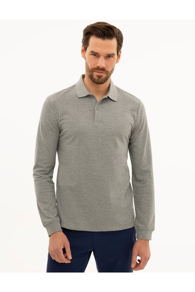 Pierre Cardin Gray Melange Slim Fit Basic Sweatshirt 50233280-Vr086