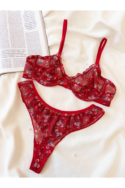 MOONDE Red Floral Bralet Set (Bra&Tanga)