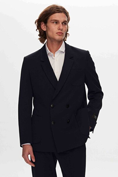 Tween Slim Fit Lacivert Düz Mono Yaka Viskonlu Takim Elbise