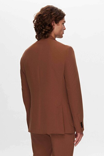 Tween Slim Fit Kahverengi Düz Viskon Karışımlı Bi Stretch Takim Elbise