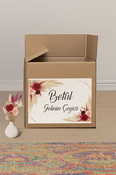 Azresa Red Rose and Pampas Patterned Dowry Label