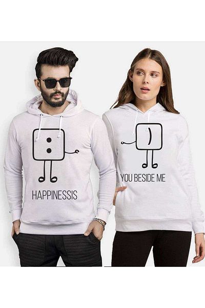 Tshirthane Happiness Is With Me Lover Combos Hooded Couple Combination