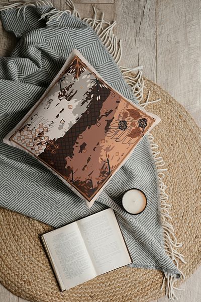 CİMENS 4-Piece Digital Printed Gift Throw Pillow Set - Brown/Grey Cream Patterned