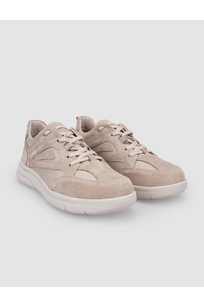 Cabani 100% Genuine Leather Beige Lace-Up Women's Sports Shoes