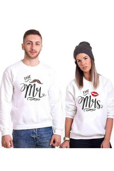 Tshirthane Mrs. Dummy Mr. Moustache Lover Combinations Sweatshirt Couple Combination