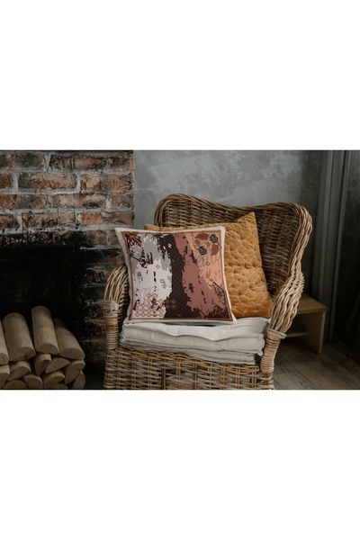 CİMENS 4-Piece Digital Printed Gift Throw Pillow Set - Brown/Grey Cream Patterned