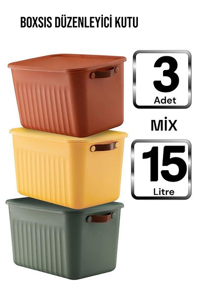 Bayev 3 Pieces 15 Lt Mix Organizer Box with Lid - Decorative In-Cabinet Organizer