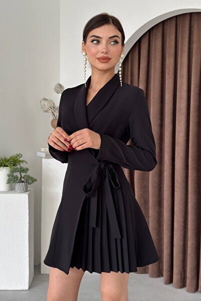 barış sülün lovebox Dámská Atlas tkanina plisovaný design Mini černé večerní šaty sako šaty 281
