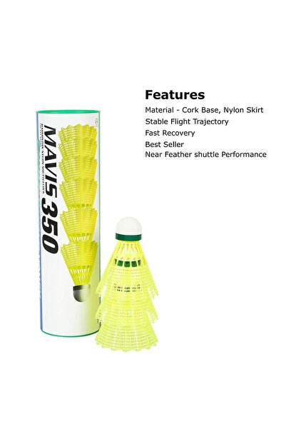 YONEX ريشة مافيس 350 ذات السرعة البطيئة باللون الأصفر، عبوة من 6 قطع، مقاس M
